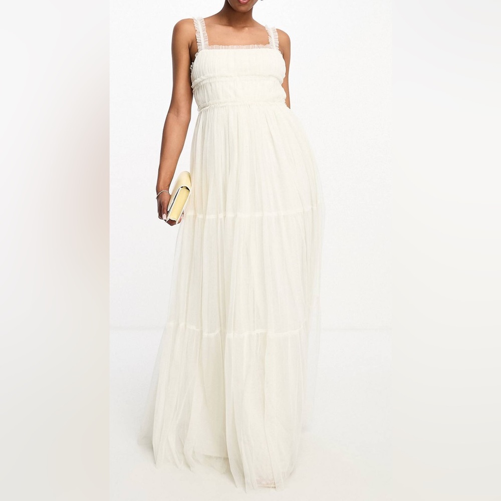 ASOS Anaya Bridal Ruffle Tulle Maxi Dress Ivory
